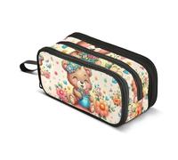 Trousse à crayons Happy Cartoon Bear and Flower de grande capacité pour garçons et filles, trousse à crayons à 3 compartiments pour étudiants, papeterie, marqueur pour l'école, le bureau, le travail,