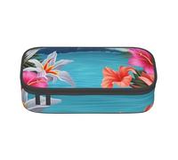 Trousse à crayons hawaïenne avec imprimé fleur d'hibiscus pour filles et garçons, grande capacité pour étudiants, artistes, école, bureau, collège, Noir , Taille unique, Cartable