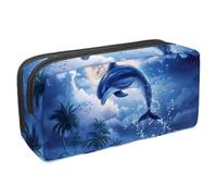 Trousse à crayons imperméable de grande capacité avec fermeture éclair, motif dauphin, soleil, peinture, papeterie, trousse à stylos, boîte de rangement pour adolescents, filles, adultes, étudiants