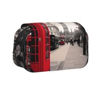 Trousse à crayons imprimée avec 2 compartiments, grande capacité, organiseur de papeterie portable pour l'école, les voyages et l'art, Cabine téléphonique rouge London Street, Taille unique, Cartable