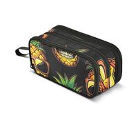 Trousse à crayons imprimée avec fermeture éclair - Jolie trousse à crayons pour filles - Organiseur de rentrée scolaire - Ananas - Crâne - Jaune et noir - 22,5 x 9 x 11 cm