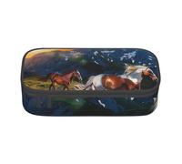 Trousse à crayons imprimée de chevaux qui courent avec des chevaux de course pour filles et garçons, grande capacité pour étudiants, artistes, école, bureau, collège, Noir , Taille unique, Cartable