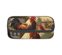 Trousse à crayons imprimée de poulet et de coq pour filles et garçons, grande capacité pour étudiants artistes, école, bureau, collège, Noir , Taille unique, Cartable