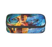 Trousse à crayons imprimée guitare musicale pour filles et garçons, grande capacité pour stylos et trousse de maquillage pour étudiants, artistes, école, bureau, collège, Noir , Taille unique,