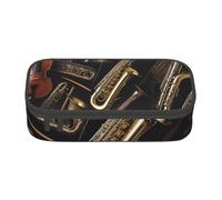 Trousse à crayons imprimée instruments de musique pour filles et garçons, grande capacité pour stylos et trousse de maquillage pour étudiants, artistes, école, bureau, collège, Noir , Taille unique,