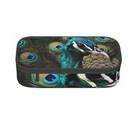 Trousse à crayons imprimée paon frais pour filles et garçons, grande capacité pour stylos et trousse de maquillage pour étudiants, artistes, école, bureau, collège, Noir , Taille unique, Cartable