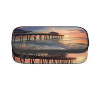 Trousse à crayons imprimée Sunset at The Beach Bridge pour filles et garçons, grande capacité pour stylos et trousse de maquillage pour étudiants, artistes, école, bureau, collège, Noir , Taille