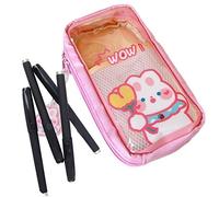 Trousse à crayons Kawaii transparente avec pendentif en épingle, Portable de Grande Capacité, Motif ours mignon et esthétique, lapin, chiot, Imperméable Trousse Scolaire pour Collège Fournitures