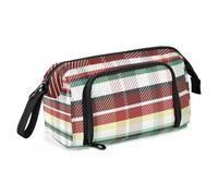 Trousse à crayons légère de grande capacité avec motif écossais rouge et vert Merry Christmas pour étudiant, voyage, estuche de lapices para ninas