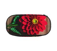 Trousse à crayons légère en bois avec motif floral rouge et motif dahlia rouge