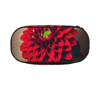 Trousse à crayons légère en bois avec motif floral rouge et motif dahlia rouge