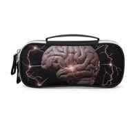 Trousse à crayons Lightning et cerveau avec poignée, grande capacité, en cuir PU, organiseur de bureau, trousse de maquillage portable pour voyage, maison