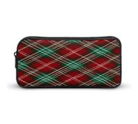 Trousse à crayons mignonne à motif tartan rouge et vert, pochette multifonc