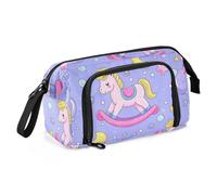 Trousse à crayons mignonne avec motif cheval à bascule et étoile violet pêche grande capacité avec compartiment pour enfants indispensables à l'école