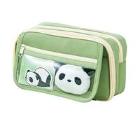 Trousse à crayons mignonne avec motif panda pour étudiants - Boîte à crayons simple pour l'école primaire - 9 couches Flip vert + ensemble de 12 pièces