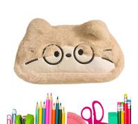 Trousse à crayons mignonne de grande capacité en peluche de chat - Trousse à stylos - Pour étudiants, maquillage élémentaire, voyage, bureau, maison, dessin, règle, petits articles, Trousse à lunettes