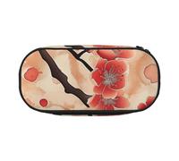 Trousse à crayons monochrome en tissu Oxford imprimé rose avec motif spacieux pour l'école, le bureau, les voyages - Trousse multi-usage pour papeterie et maquillage, Prune japonaise florale, Taille