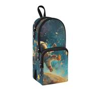 Trousse à crayons motif astronaute - Grande capacité - Avec compartiment - En forme de cartable - Pour l'école, le bureau, le travail, Espace étoilé astronaute, Taille unique, Mallette