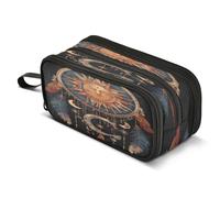 Trousse à crayons motif attrape-rêves soleil lune grande capacité 3 compartiments grande boîte à crayons pour garçons filles organisateur scolaire