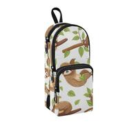 Trousse à crayons motif paresseux et feuilles - Grande capacité - Avec compartiment - En forme de cartable - Pour l'école, le bureau, le travail, Paresseux feuilles, Taille unique, Mallette