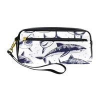 Trousse à crayons, motif requins sous-marins, pochette en cuir synthétique avec fermeture éclair pour garçons et filles, fournitures scolaires et de bureau
