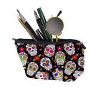 Trousse à crayons motif tête de mort | Grande capacité | Sac de rangement gothique pour stylos, trousse de maquillage décorative pour femme, pochette à fermeture éclair pour femmes et filles, Noir ,