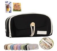 Trousse à crayons multicouches de grande capacité, grande ouverture, vert clair, en tissu durable et respectueux de l'environnement, avec fermeture éclair, essentiels pour le bureau et les étudiants