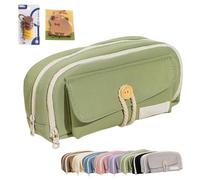 Trousse à crayons multicouches de grande capacité, grande ouverture, vert clair, en tissu durable et respectueux de l'environnement, avec fermeture éclair, essentiels pour le bureau et les étudiants