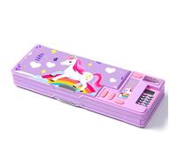 Trousse à crayons multifonction pop-up avec calculatrices, taille-crayon, horaire, fournitures scolaires, meilleur cadeau d'anniversaire pour enfants et adolescents, Licorne violette, Moderne