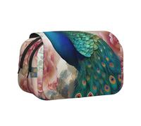 Trousse à crayons noire avec 2 compartiments - Grande capacité - Organiseur de papeterie portable pour l'école, les voyages et l'art, Beau paon et floral, Taille unique, Cartable