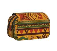 Trousse à crayons noire avec 2 compartiments - Grande capacité - Organiseur de papeterie portable pour l'école, les voyages et l'art, Motif national africain., Taille unique, Cartable