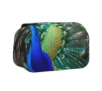 Trousse à crayons noire avec 2 compartiments - Grande capacité - Organiseur de papeterie portable pour l'école, les voyages et l'art, Beau paon., Taille unique, Cartable
