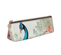 Trousse à crayons noire avec fermeture éclair et motif tête de mort en cuir PVC triangulaire, Beau paon et floral, Taille unique, Cartable
