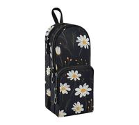 Trousse à crayons noire de grande capacité avec compartiment pour étudiants en forme de cartable organiseur de papeterie pour l'école, le bureau, le travail, Blanc marguerite noire, Taille unique,