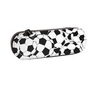 Trousse à crayons noire et blanche avec motif ballon de football avec fermeture éclair - Jolie pochette esthétique portable de grande capacité - Organiseur de papeterie et trousse de maquillage pour