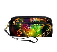 Trousse à crayons, notes de musique colorées, vagues - Pochette en cuir synthétique avec fermeture éclair pour garçons et filles - Fournitures scolaires et de bureau