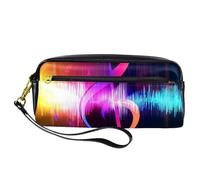 Trousse à crayons, notes de musique et vagues en cuir synthétique avec fermeture éclair pour garçons et filles, fournitures scolaires et de bureau