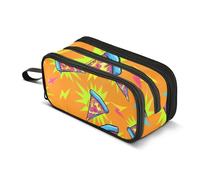 Trousse à crayons orange avec fermeture éclair - Motif pizza - 22,5 x 9 x 11 cm
