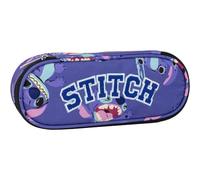 Trousse à Crayons Ovale Stitch - Violet - 8,5 x 5 x 22,5 cm - Fermeture à glissière - Polyvalente et Durable - Produit Original conçu en Espagne