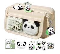 Trousse à crayons panda de grande capacité avec autocollants panda, broches, porte-clés, papeterie panda avec compartiment, pour filles et garçons, Crémeux., Refer to description, Unisexe