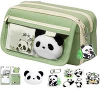 Trousse à Crayons Panda Kawaii Avec Compartiments, Clip Pour Stylo, Autocollants Et épingles - Pour L'école, La Maison Et Les Voyages (B)