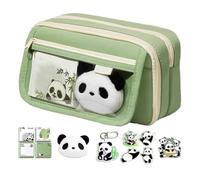 Trousse à crayons Panda - Trousse en tissu Oxford de grande capacité | Papeterie résistante avec fermeture éclair avec porte-clés, autocollants, broche et bloc-notes | Panda Pen Bag - Fournitures pour