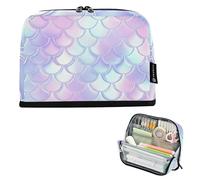 Trousse à crayons pastel avec fermeture éclair et motif écailles de sirène, trousse de rangement mignonne pour filles, art animal, fournitures scolaires