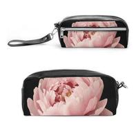 Trousse à crayons pivoine de grande capacité en cuir avec fermeture éclair, petite trousse de maquillage portable, organisateur de fournitures de bureau pour homme et femme