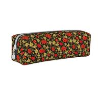 Trousse à Crayons Pochette à Crayons cylindrique portative avec Pochette à cosmétiques en Cuir à Fermeture éclair,Canneberge Traditionnelle Russe
