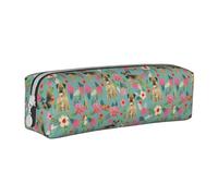 Trousse à Crayons Pochette à Crayons cylindrique portative avec Pochette à cosmétiques en Cuir à Fermeture éclair,Border Terrier Florals Race de Chien
