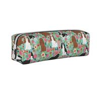 Trousse à Crayons Pochette à Crayons cylindrique portative avec Pochette à cosmétiques en Cuir à Fermeture éclair,Cavalier King Charles Spaniel Floral