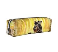 Trousse à Crayons Pochette à Crayons cylindrique portative avec Pochette à cosmétiques en Cuir à Fermeture éclair,Schnauzer Nain Animaux de Compagnie Chiens Noirs