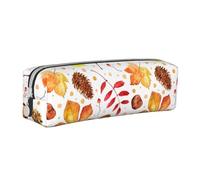 Trousse à Crayons Pochette à Crayons cylindrique portative avec Pochette à cosmétiques en Cuir à Fermeture éclair,Feuille botanique d'automne