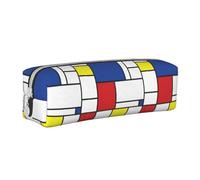 Trousse à Crayons Pochette à Crayons cylindrique portative avec Pochette à cosmétiques en Cuir à Fermeture éclair,Mondrian Minimaliste De Stijl Modern Art